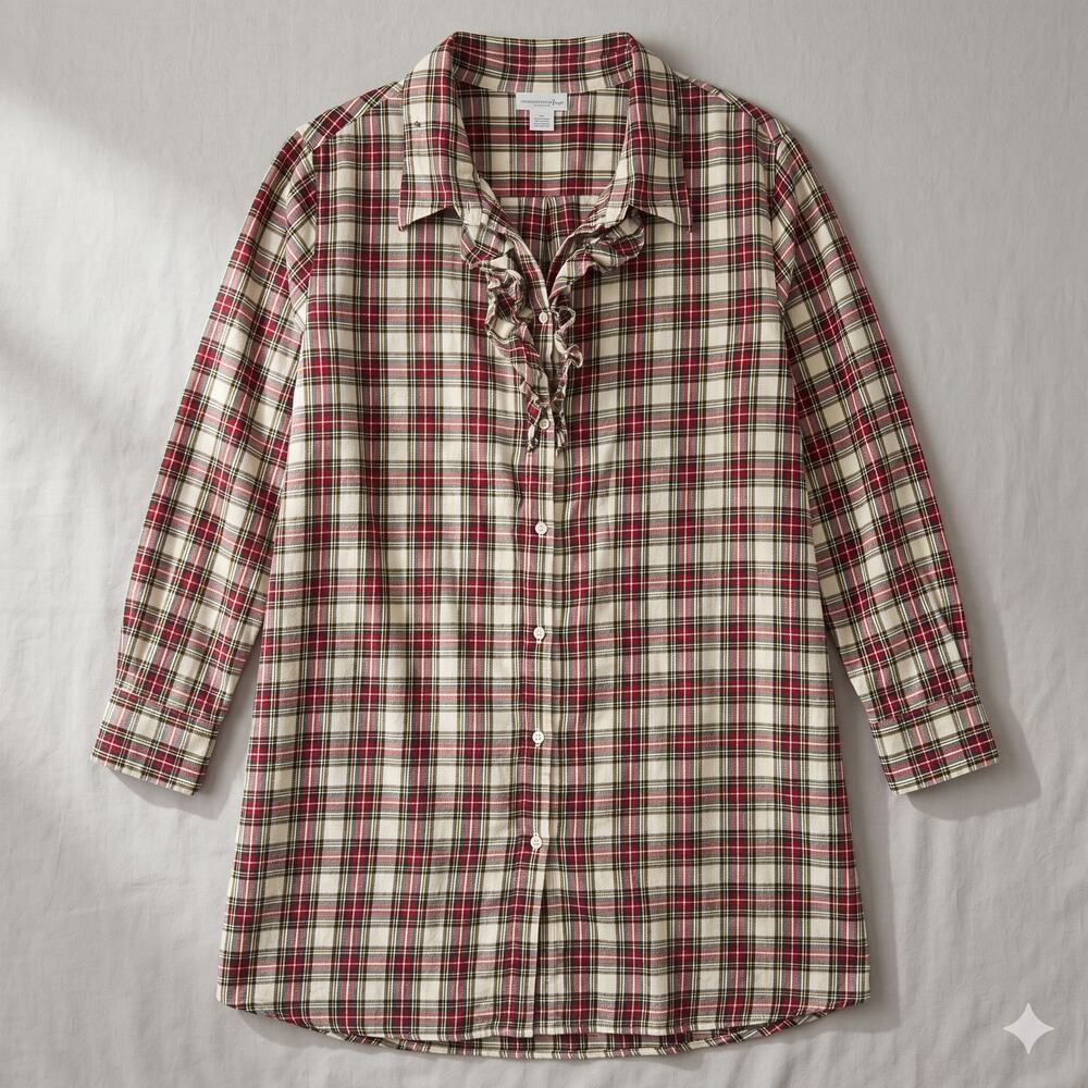 Soft Surroundings Womens 2X Cottagecore Modest Feminine Ruffled Plaid Sleep Top